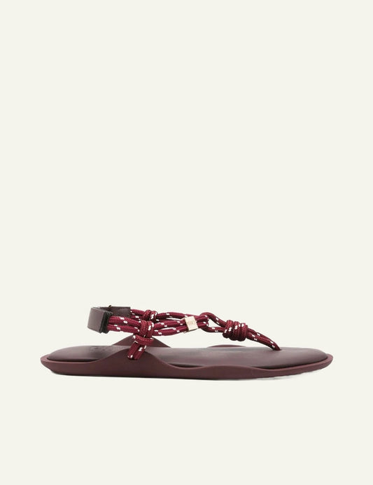 Flowze Flo sandals burgundy rope straps leather sole side view