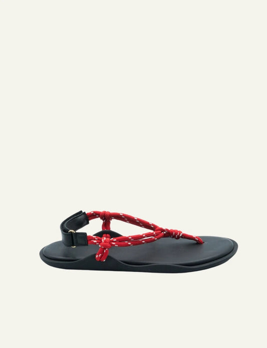 Flowze Flo sandals red rope straps black sole side view