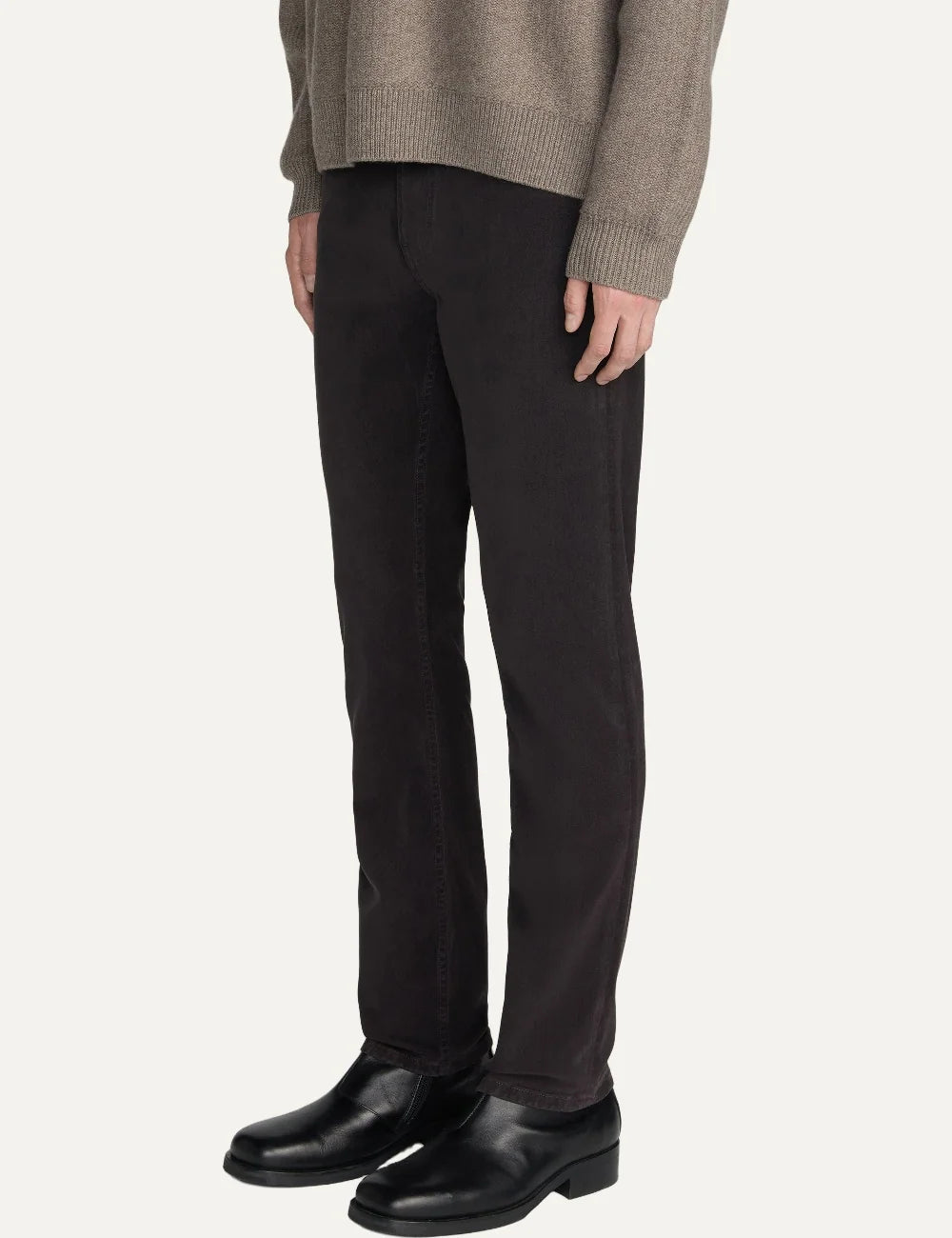 FRAME men's dark brown stretch twill straight-leg pants side