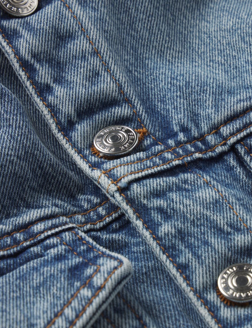 Frame nipped collarless denim jacket blue peplum waist cotton fitted detail view