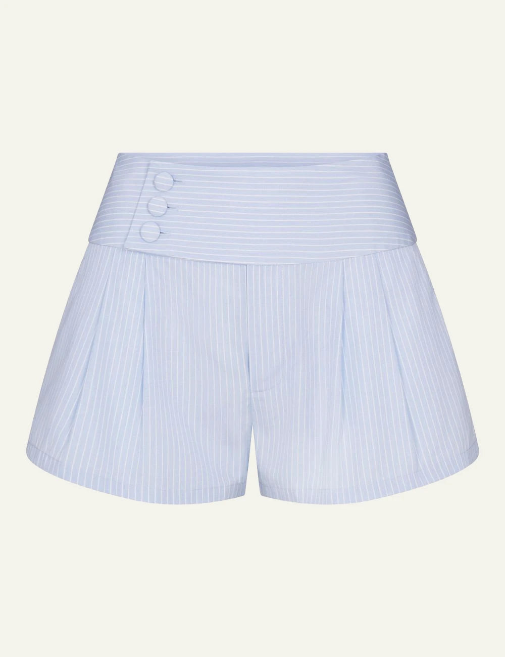 Frame striped harbor shorts light blue cotton tailored fit button detail front flat view