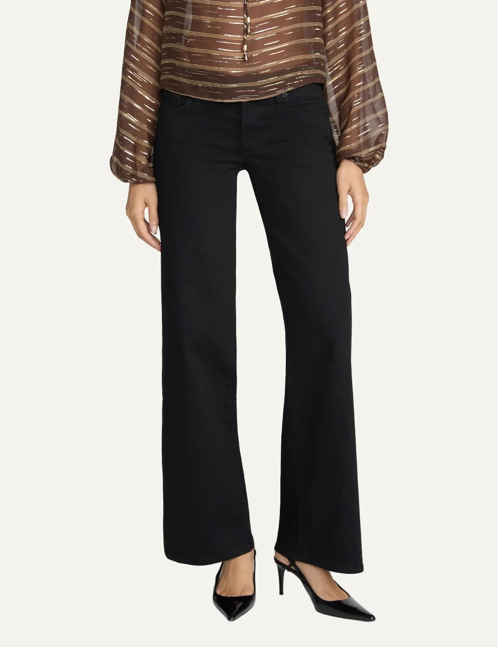 FRAME women's black high-rise wide leg jeans model
