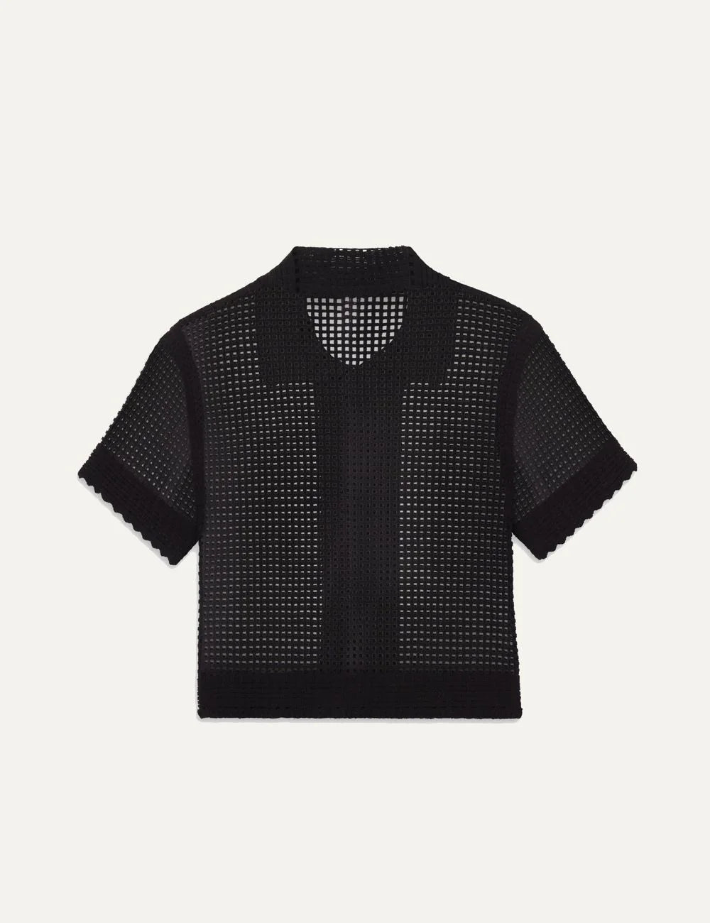 FRAME women's black open knit short sleeve polo top