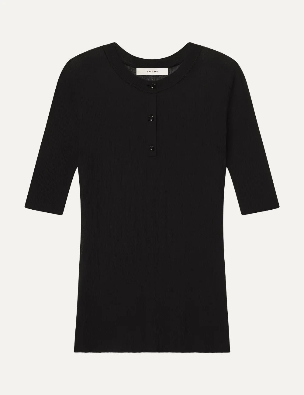FRAME women's black rib knit short sleeve Henley top