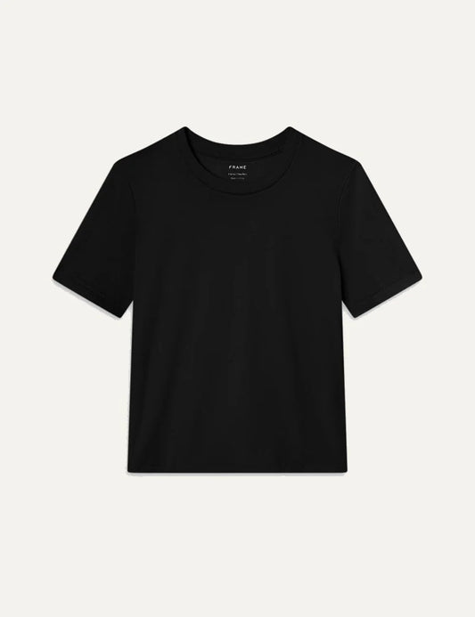 FRAME women's black Supima cotton short sleeve top with crew neck