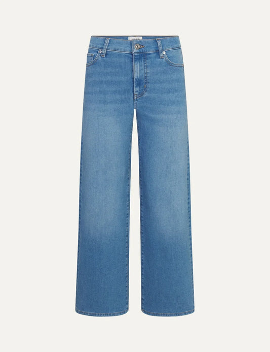 FRAME women's blue denim high rise wide leg flare jeans