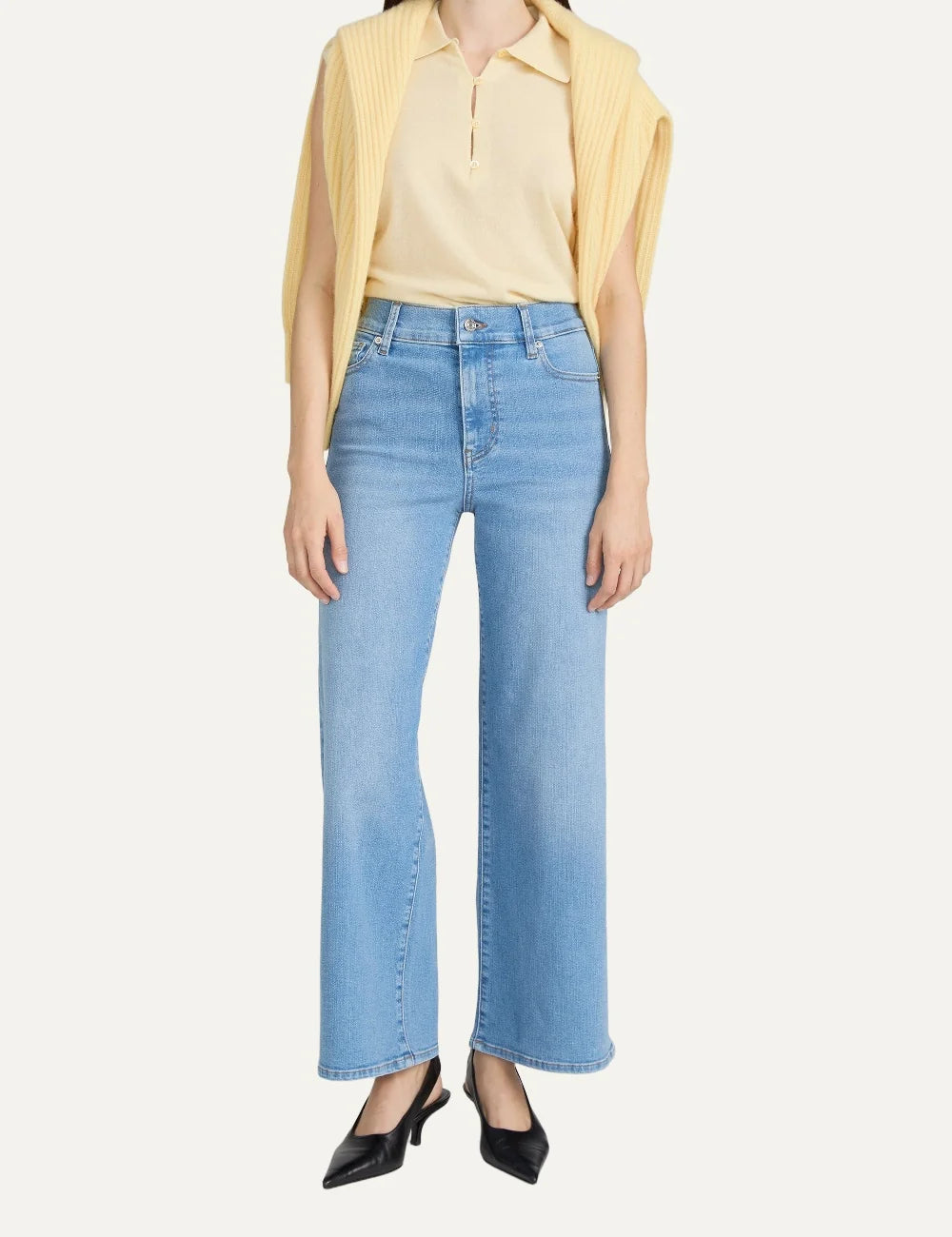 FRAME women's blue denim high rise wide leg flare jeans