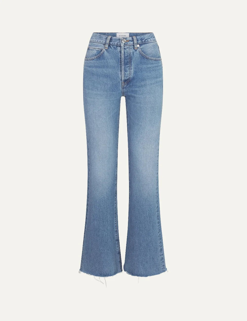 FRAME women's blue denim wide leg flare jeans with raw hem