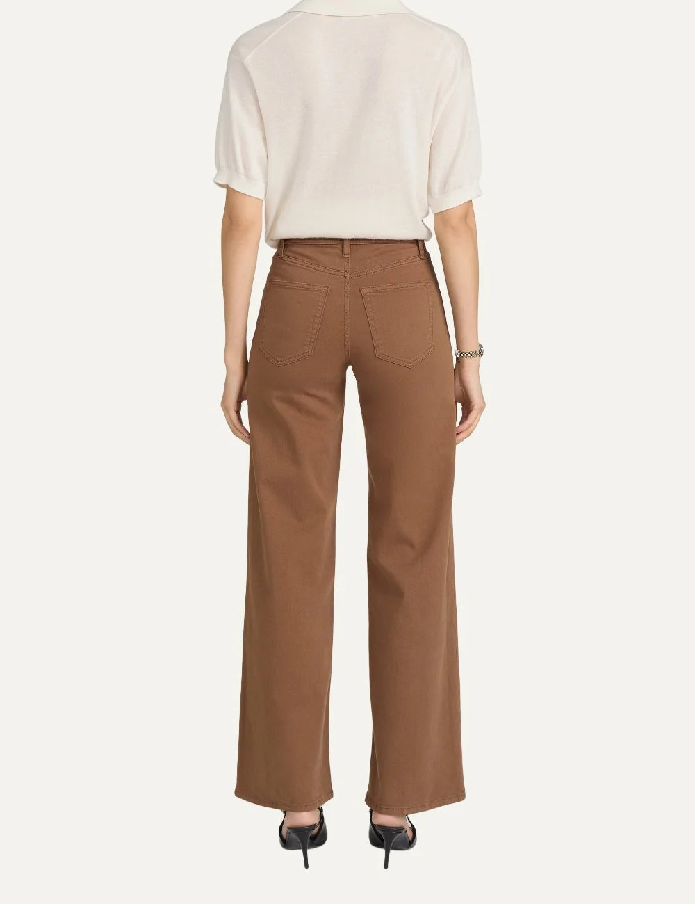 FRAME women's brown cotton blend high-rise wide-leg palazzo pants back