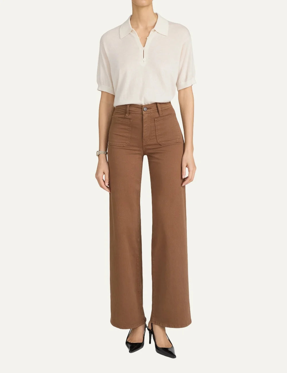 FRAME women's brown cotton blend high-rise wide-leg palazzo pants full body