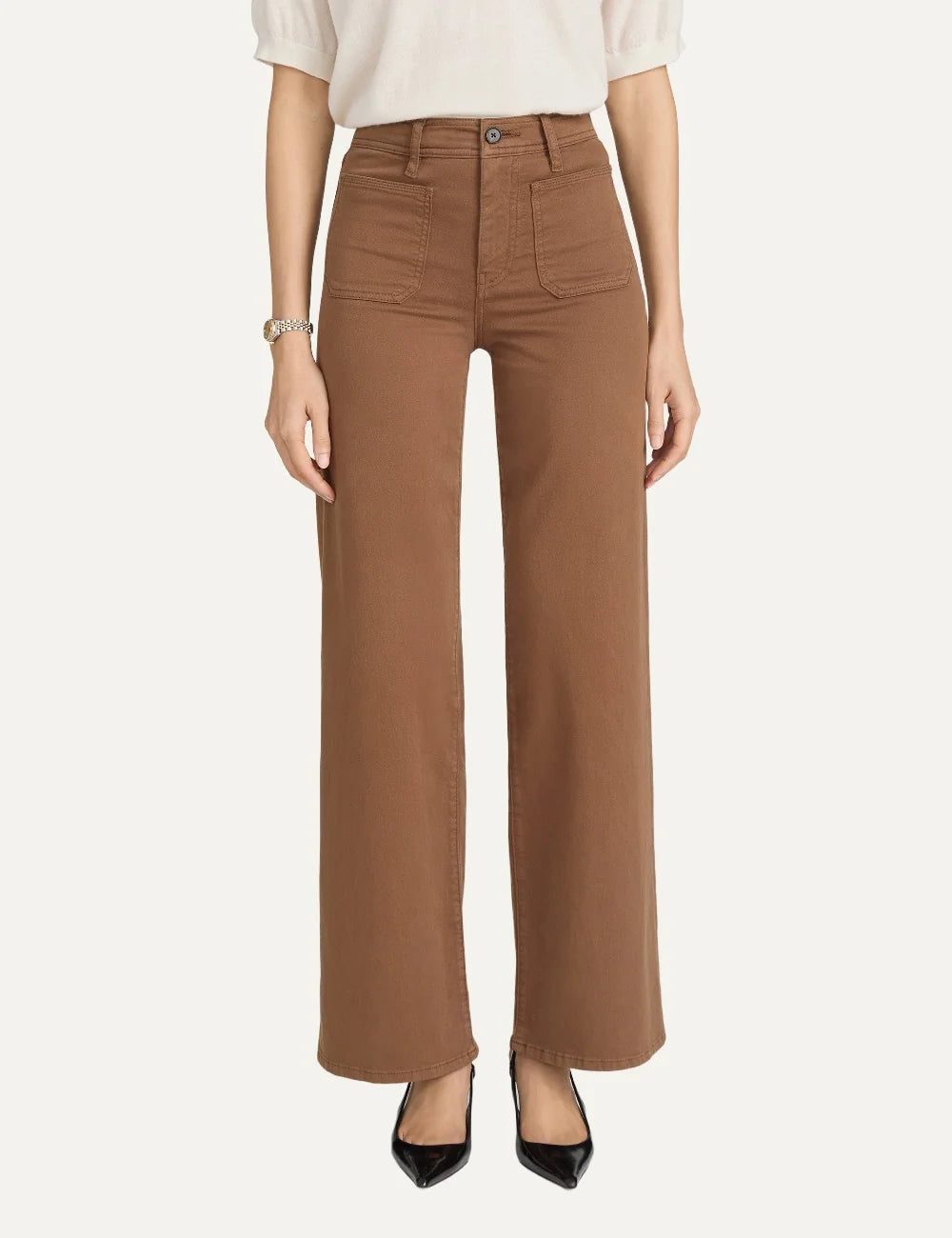 FRAME women's brown cotton blend high-rise wide-leg palazzo pants model