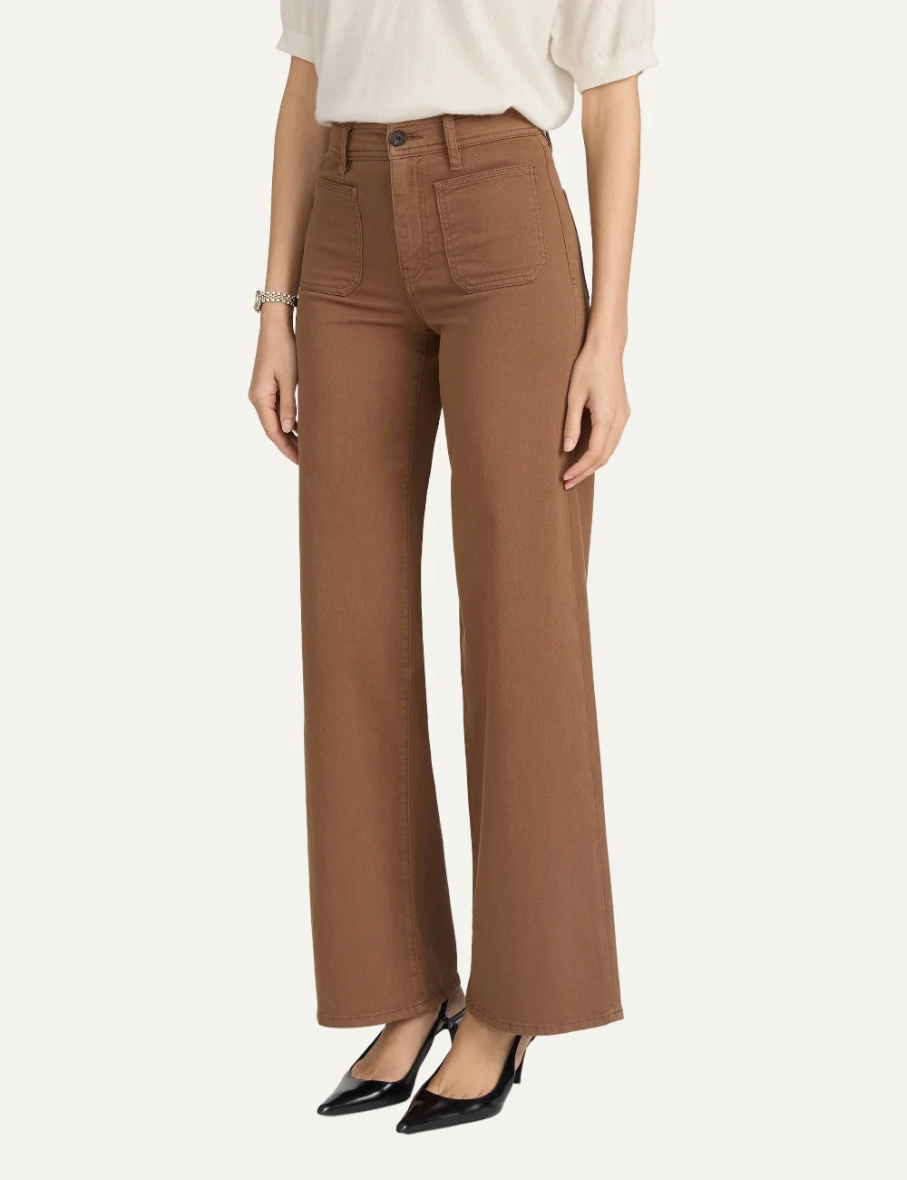 FRAME women's brown cotton blend high-rise wide-leg palazzo pants side