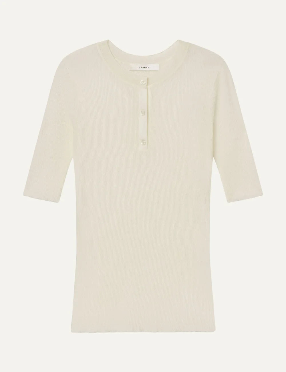 FRAME women's cream rib knit short sleeve Henley top