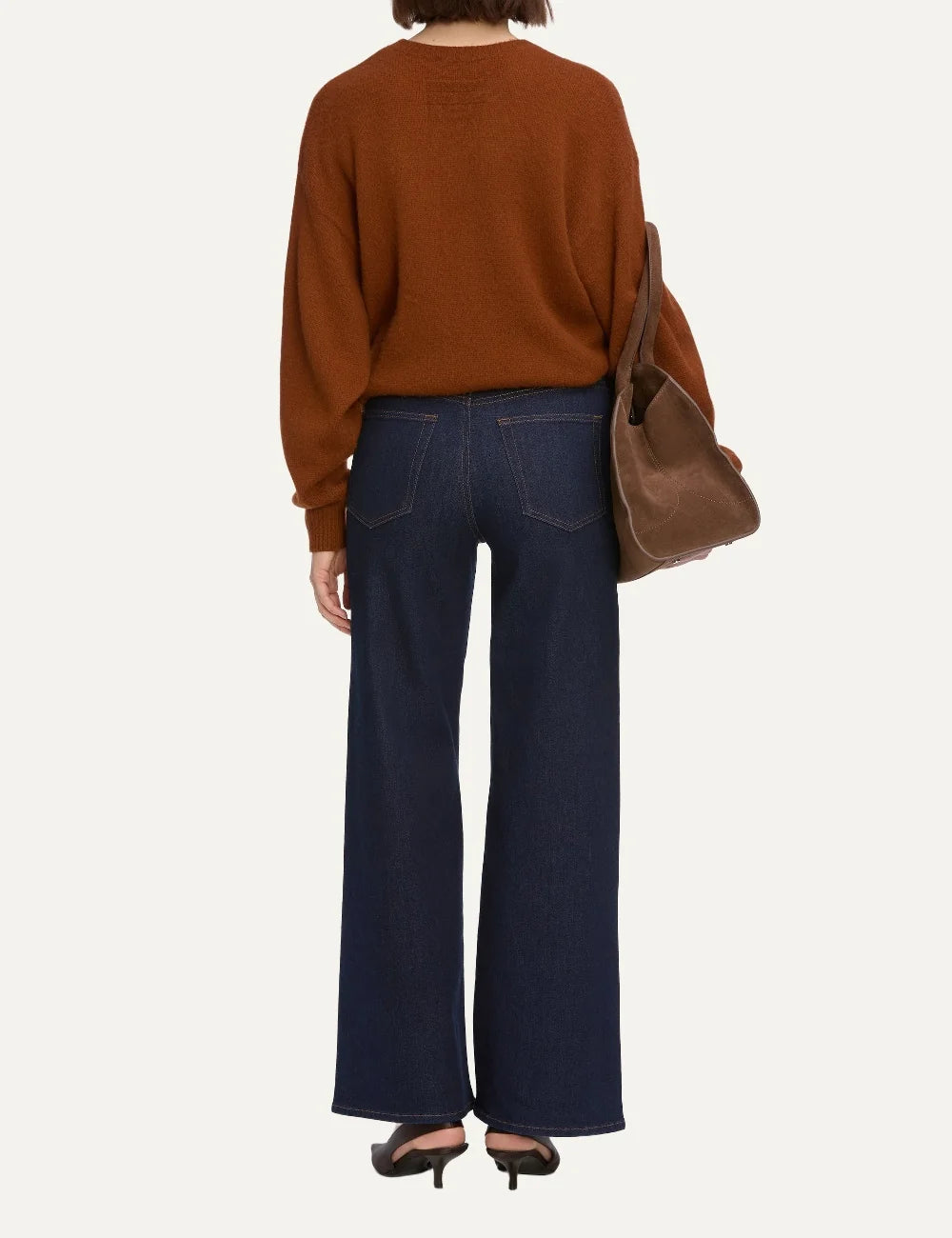 FRAME women's dark blue high-rise wide leg jeans back