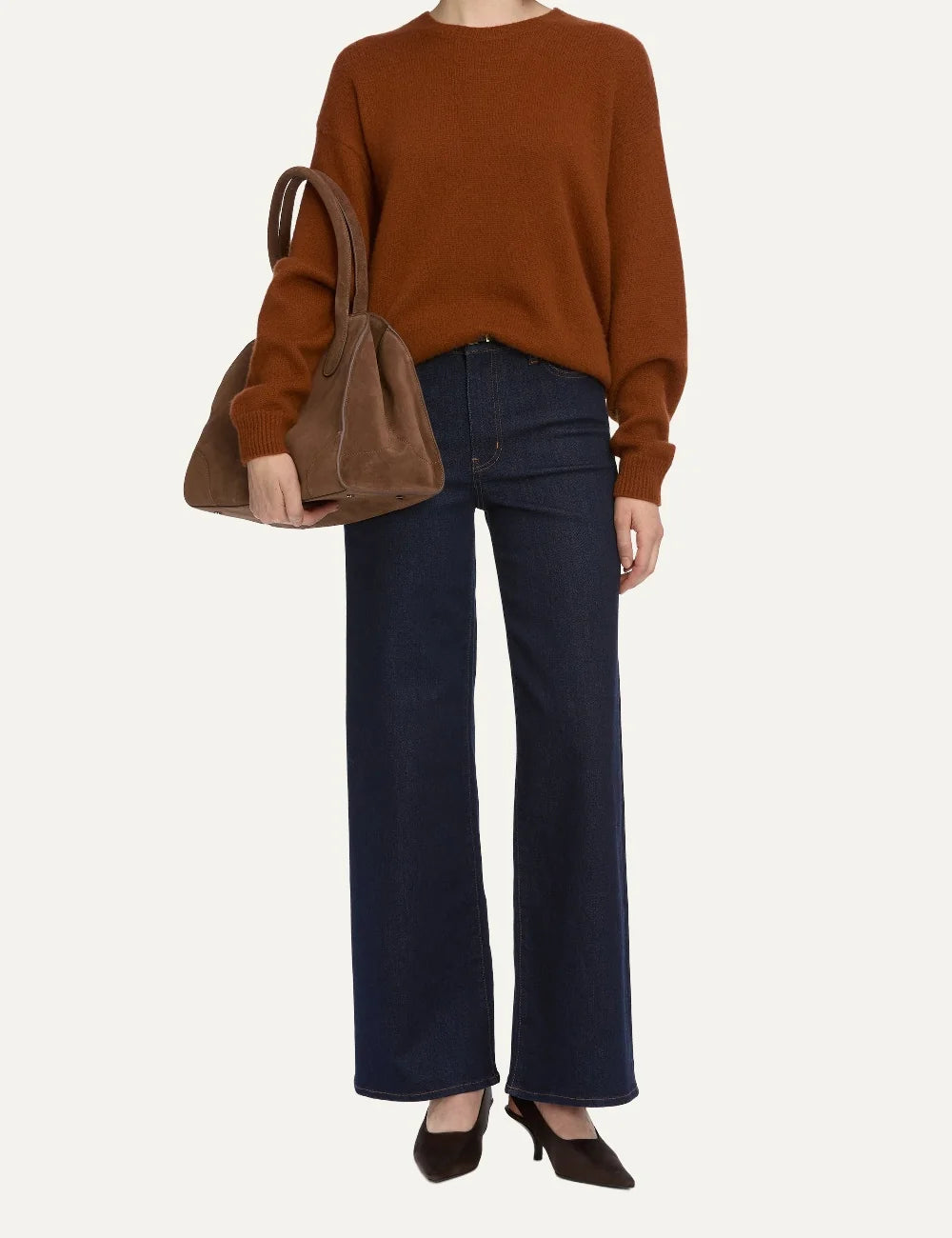 FRAME women's dark blue high-rise wide leg jeans full body