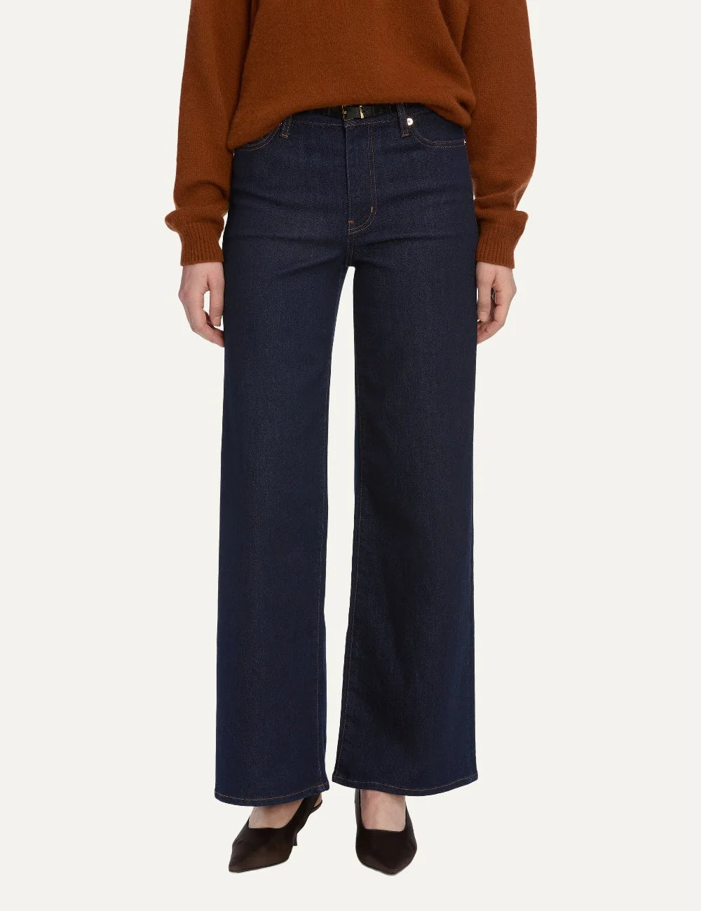FRAME women's dark blue high-rise wide leg jeans model