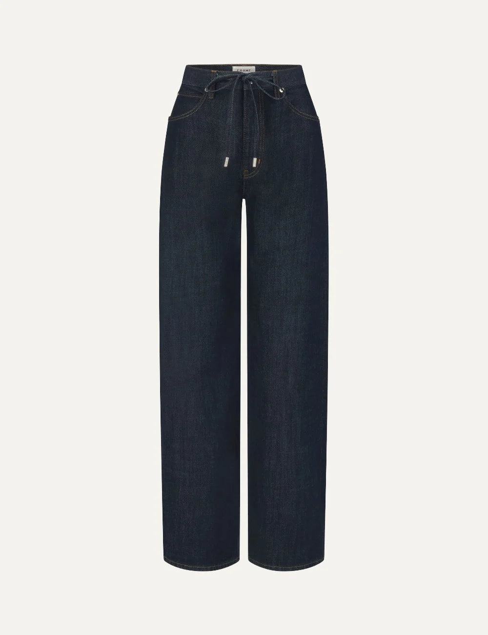 FRAME women's dark blue wide leg jeans with high waist and drawstring