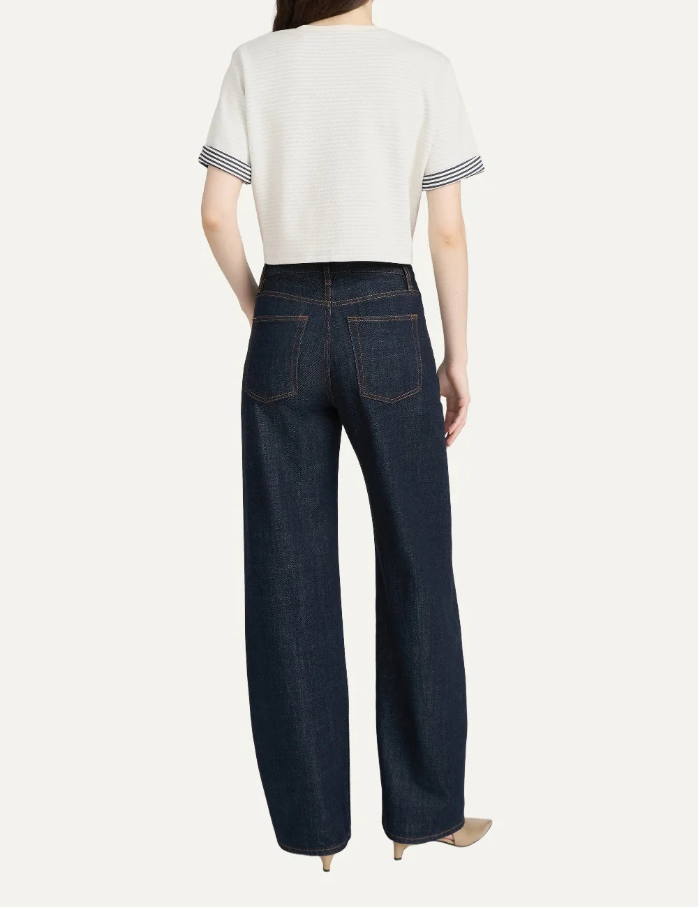 FRAME women's dark blue wide leg jeans with high waist and drawstring back