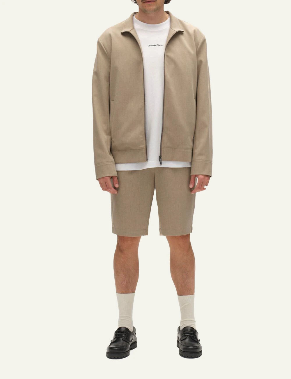 Gabba chino shorts beige relaxed fit pleated front full body view