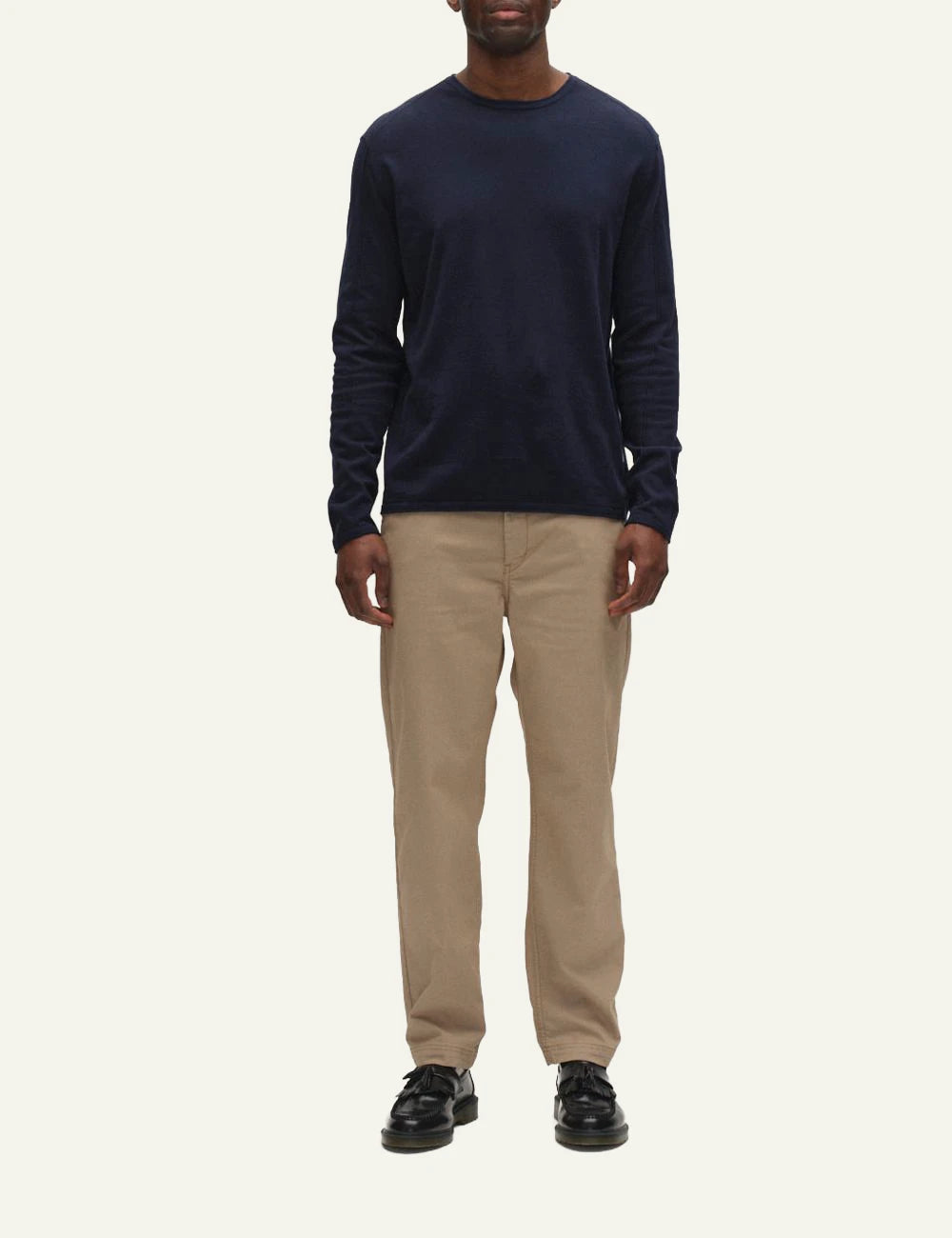 Gabba cotton knit long sleeve navy regular fit front full body view