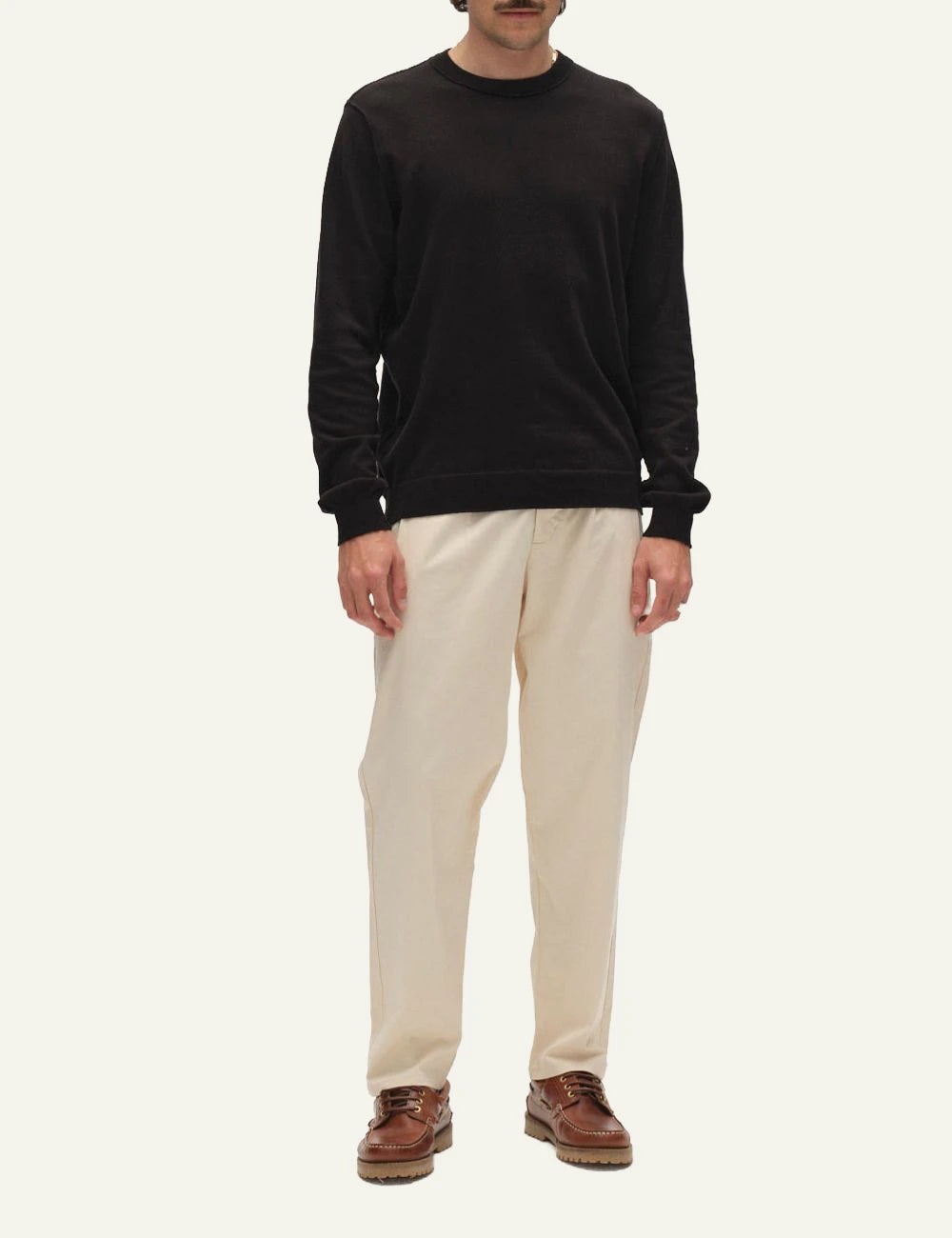 Gabba cropped trousers beige relaxed fit pleated front full body view