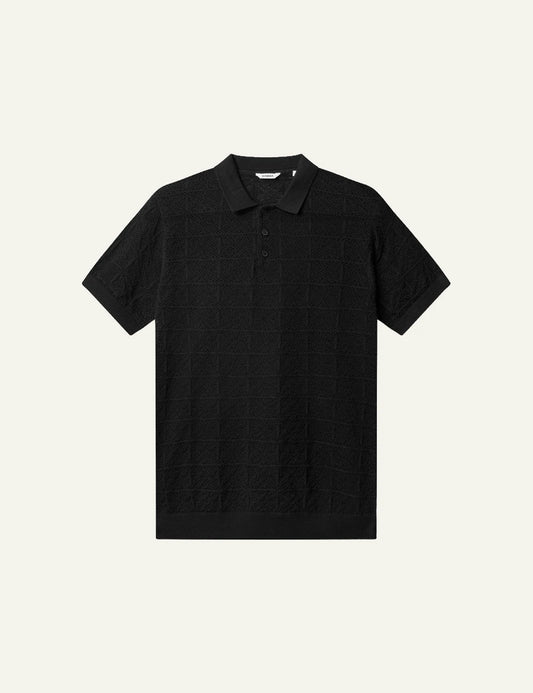Gabba Fiwi SS knit polo black textured front flat view