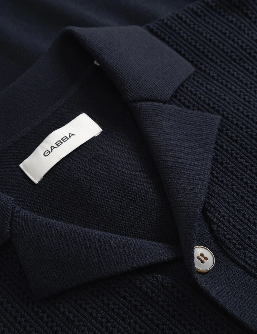 gabba knitted short sleeve shirt navy front detail view
