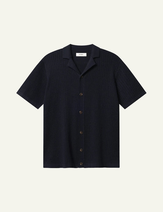gabba knitted short sleeve shirt navy front flat view