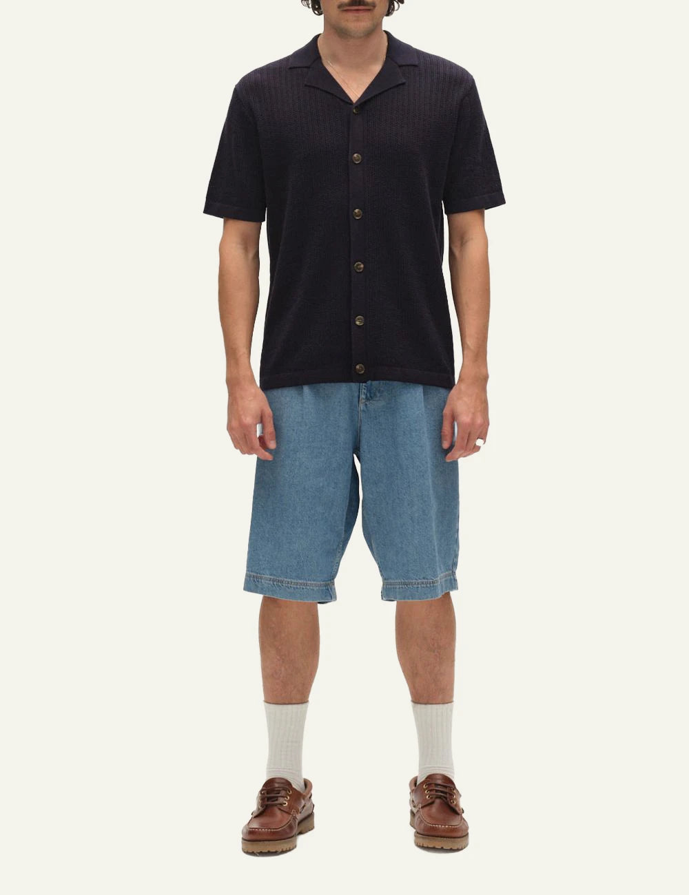 gabba knitted short sleeve shirt navy front model view