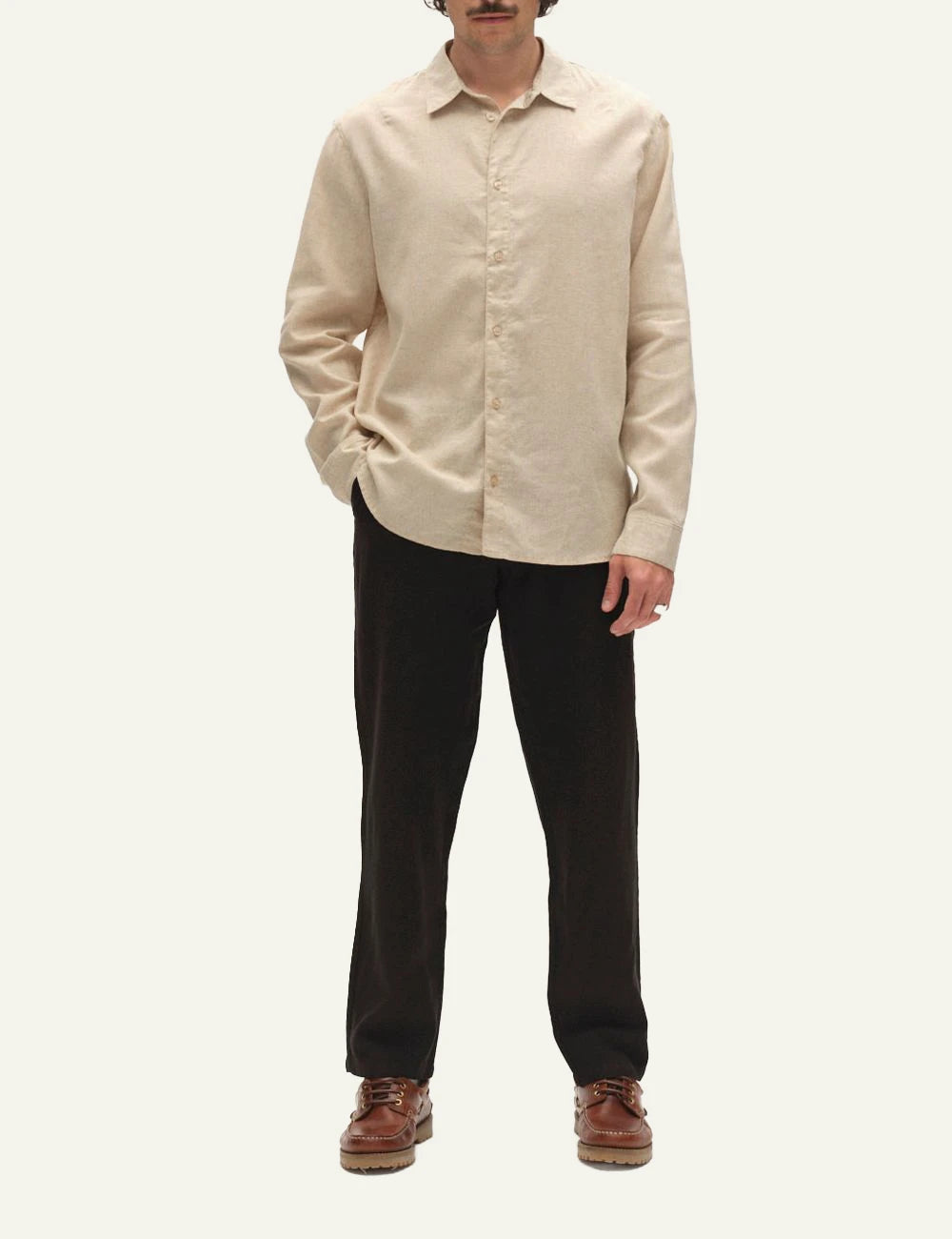gabba linen trousers black front model view