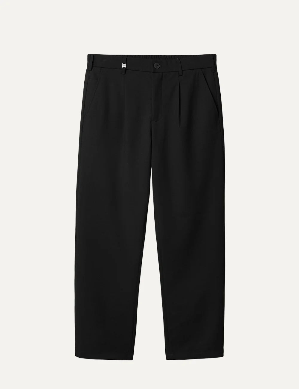 Gabba men's black regular straight fit chino trousers with front pleats, angled side pockets and elasticated back waistband product shot