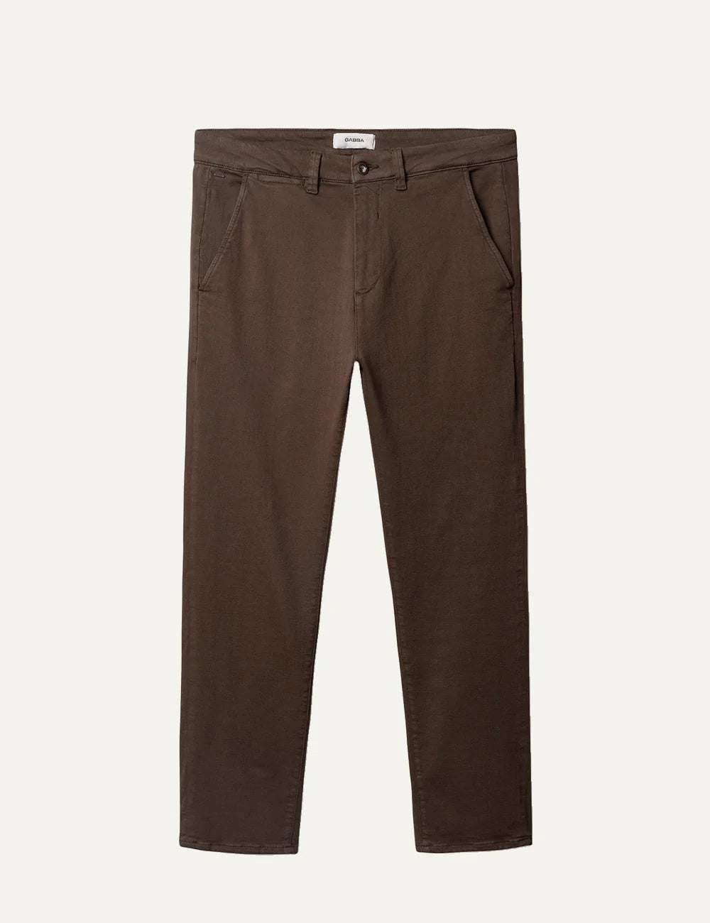 Gabba men's brown GABpaul slim fit chino trousers with garment-dyed finish, French side pockets and tapered silhouette.