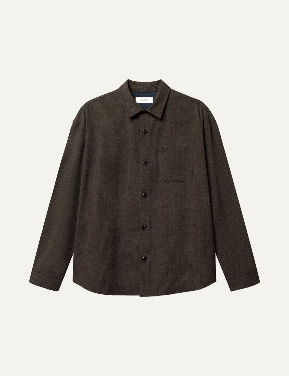 Gabba men's dark brown GABjens oversized overshirt with textured dobby fabric, button-front closure and chest pocket.