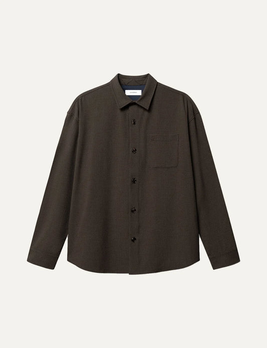 Gabba men's dark brown GABjens oversized overshirt with textured dobby fabric, button-front closure and chest pocket.