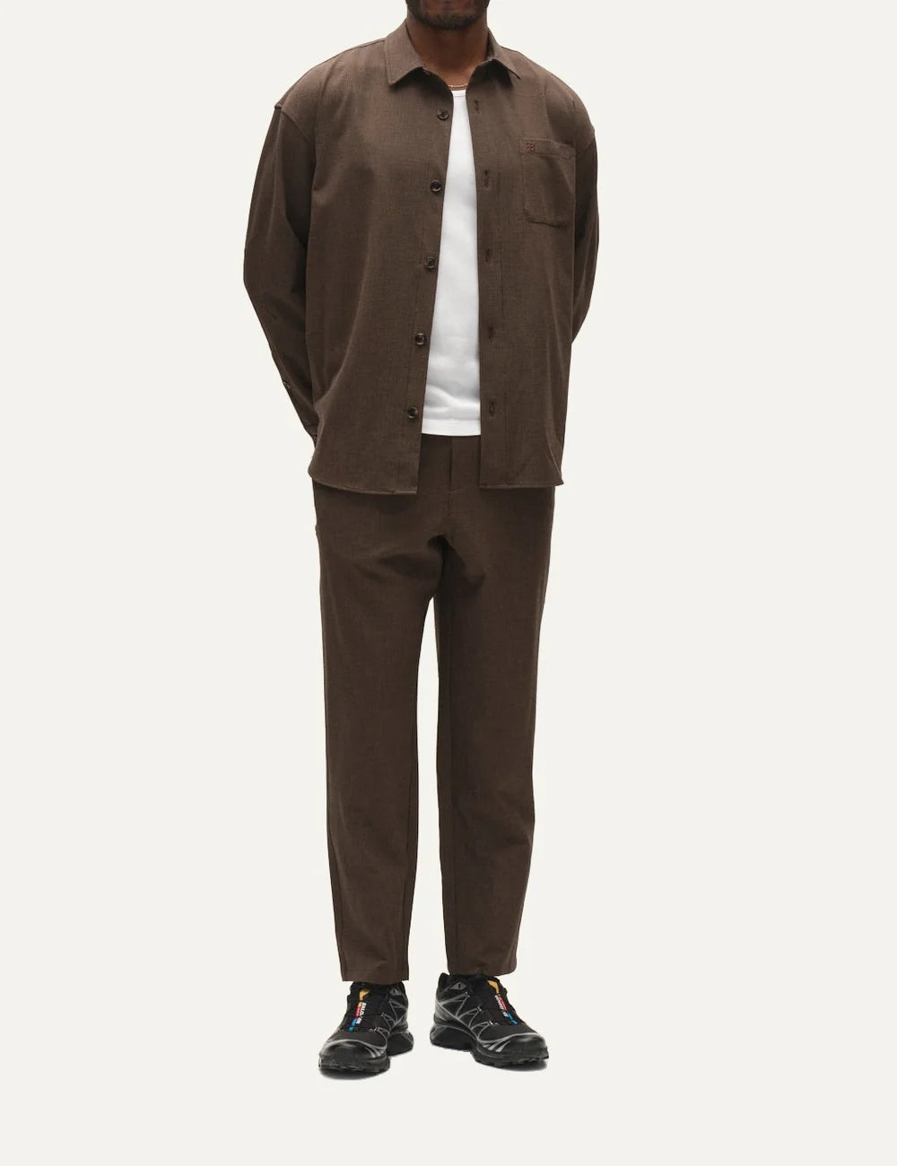 Gabba men's dark brown GABjens oversized overshirt with textured dobby fabric, button-front closure and chest pocket full body