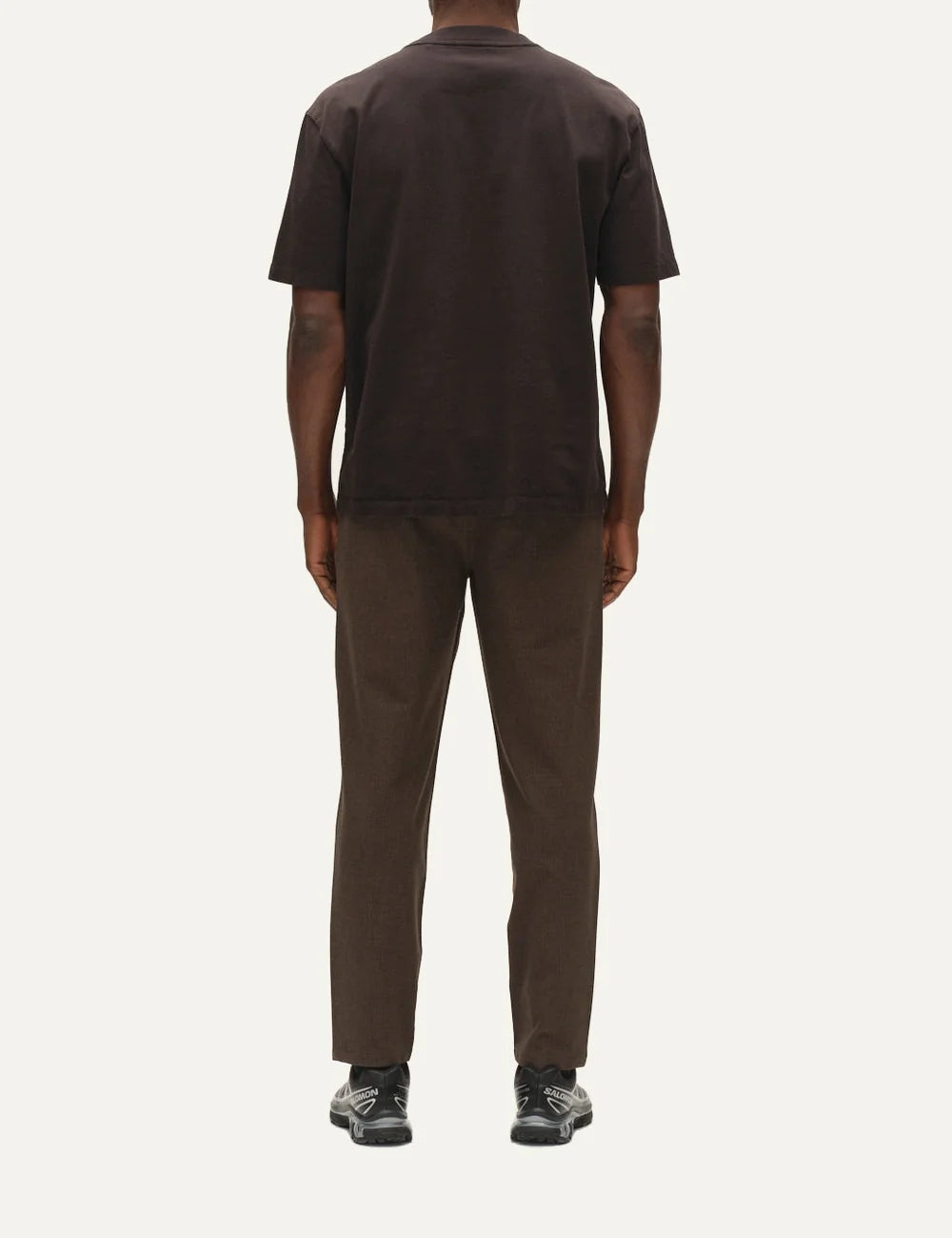 Gabba men's dark brown GABjoe tapered trousers with textured dobby fabric, front pleats and side pockets back