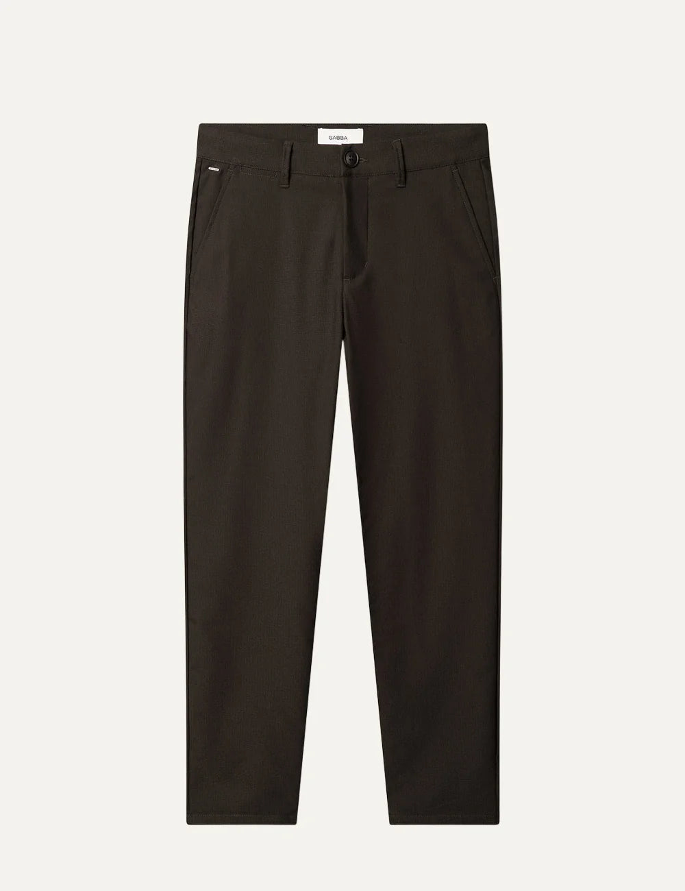 Gabba men's dark brown GABpaul slim fit chino trousers with subtle two-tone micro-pattern, French side pockets and straight waistband product shot