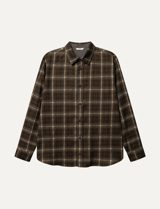 Gabba Men’s Dark Green Brown Checked Long-Sleeve Shirt