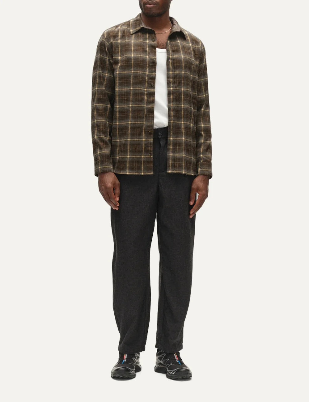 Gabba Men’s Dark Green Brown Checked Long-Sleeve Shirt full body