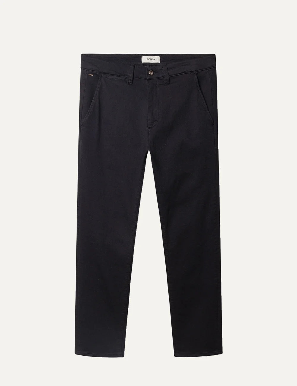 Gabba men's dark navy blue GABpaul slim fit chino trousers with garment-dyed finish, French side pockets and slim legs.