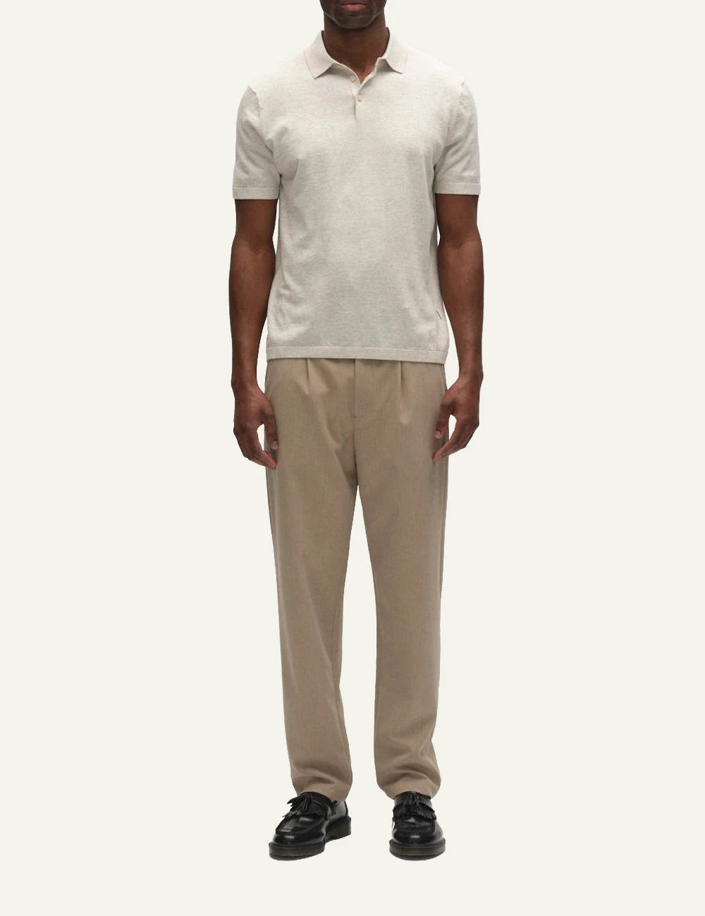Gabba New SS knit polo beige clean front full body view