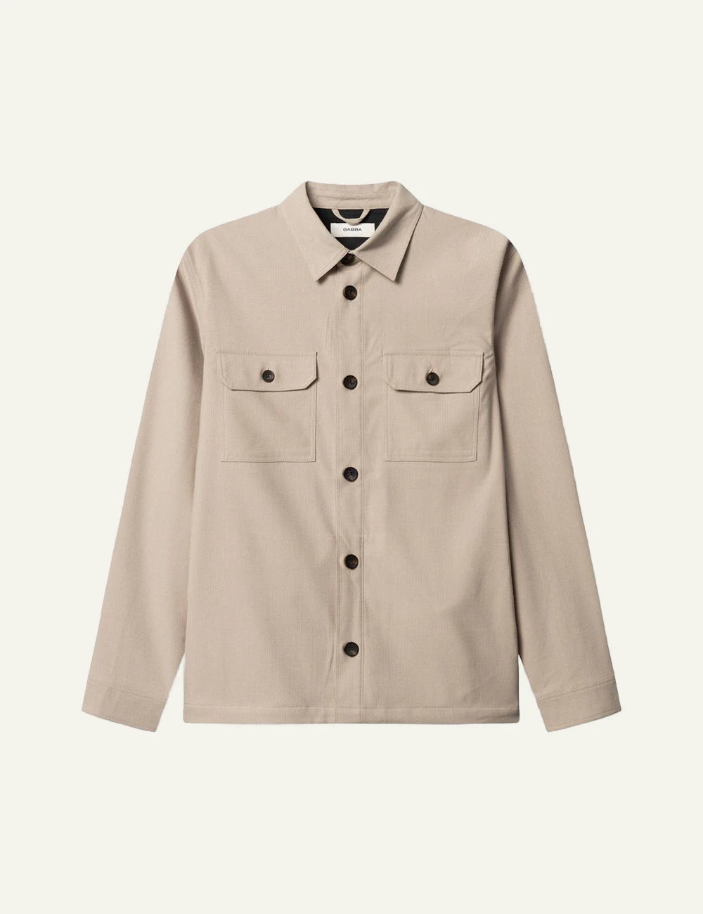 Gabba overshirt beige micro pattern button front chest pockets front flat view