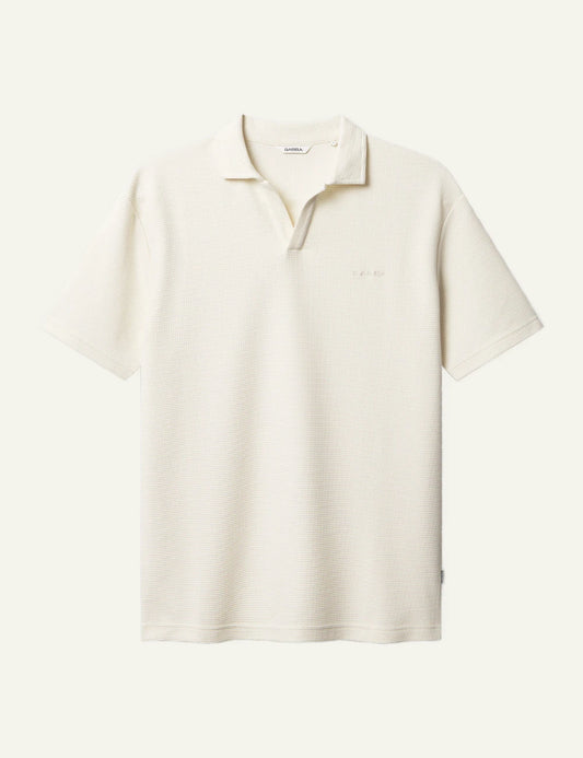 gabba textured polo shirt cream front flat view