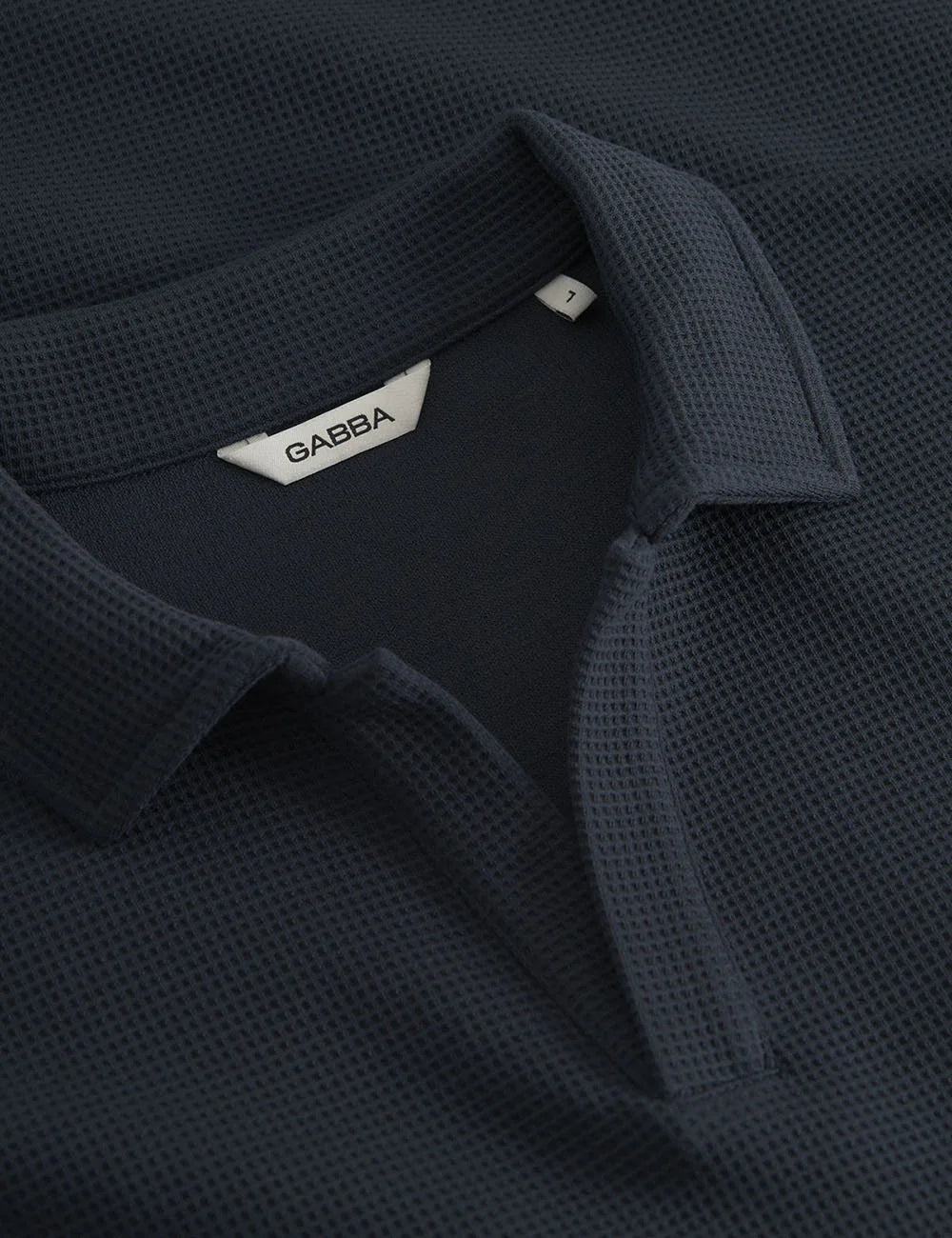 gabba textured polo shirt navy front detail view