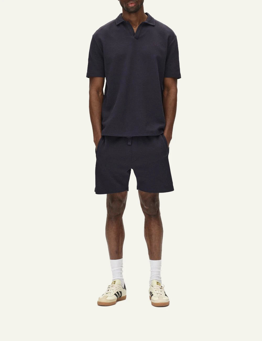gabba textured polo shirt navy front model view