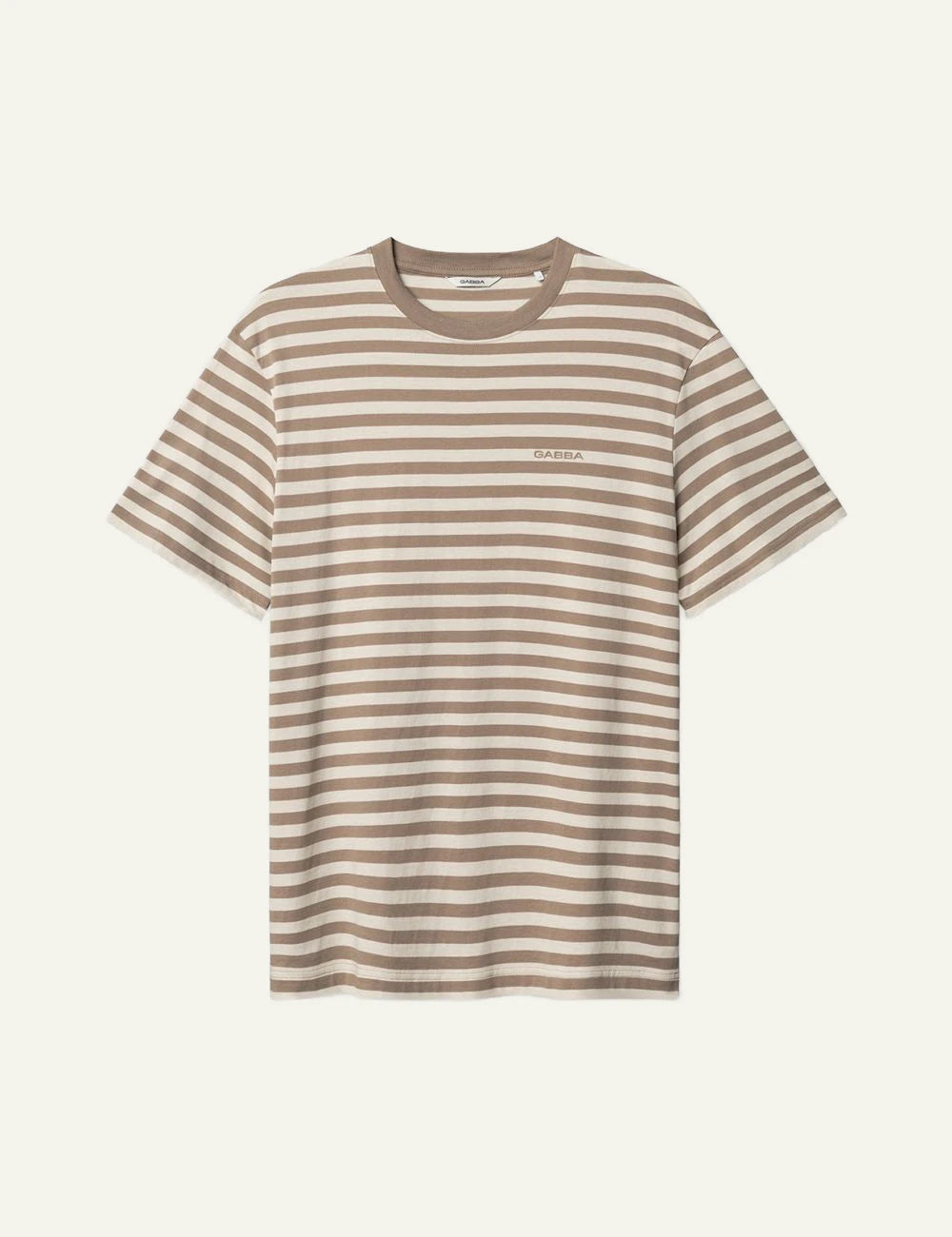 Gabba striped t-shirt beige white logo chest front flat view