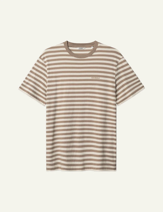 Gabba striped t-shirt beige white logo chest front flat view