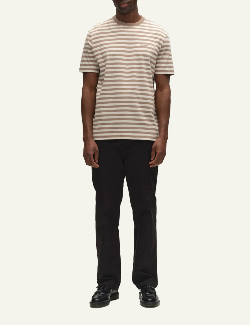 Gabba striped t-shirt beige white logo chest front full body view