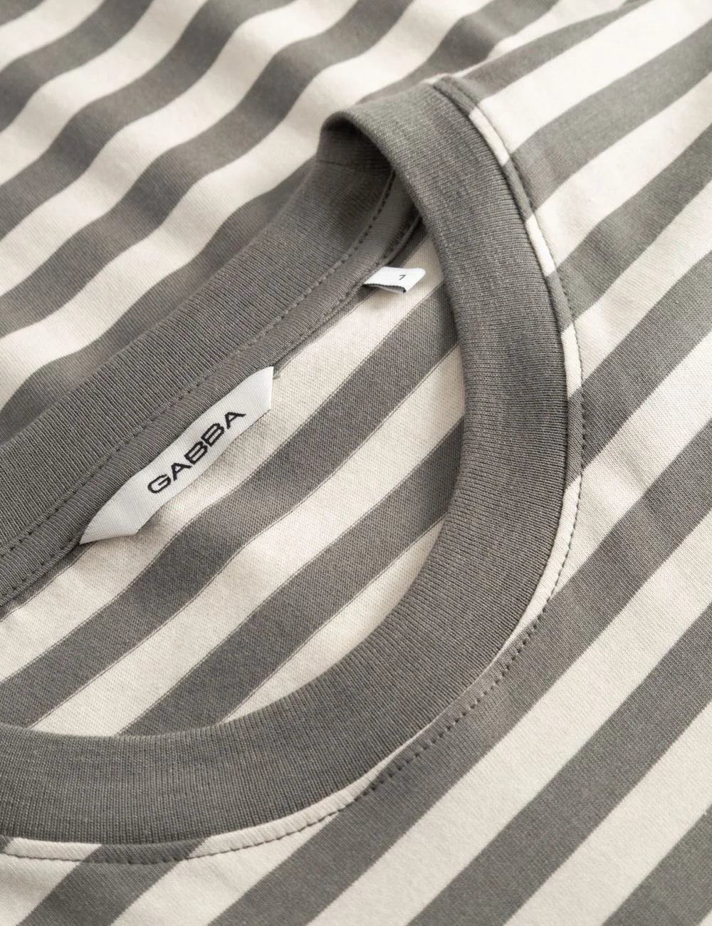 Gabba striped t-shirt grey off white logo chest front detail view