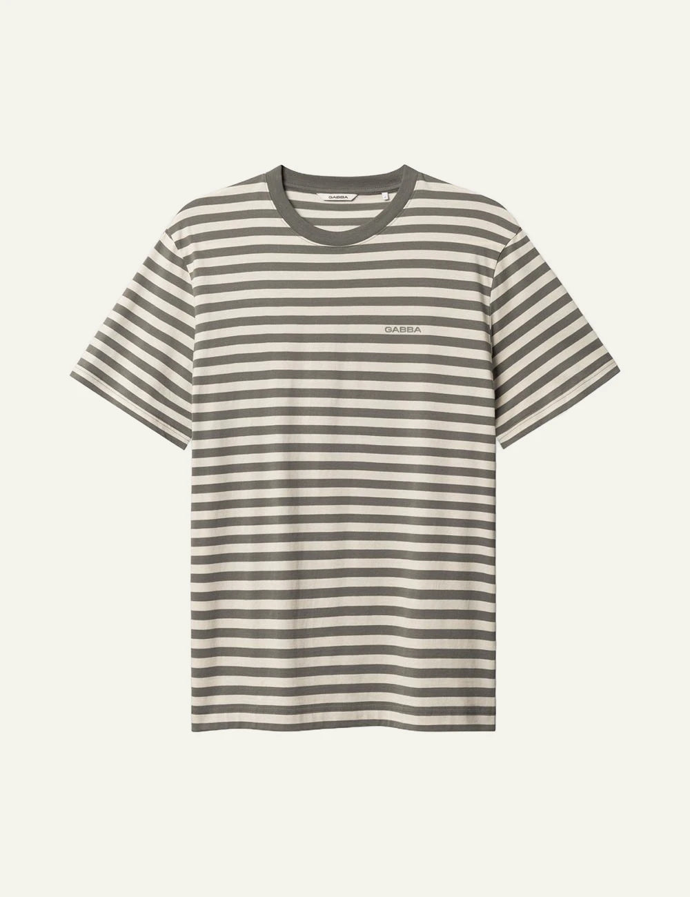 Gabba striped t-shirt grey off white logo chest front flat view